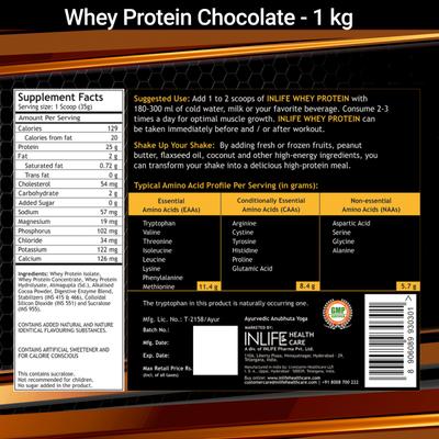 INLIFE Whey Protein Powder - Chocolate Flavour 1 kg - Whey Proteins