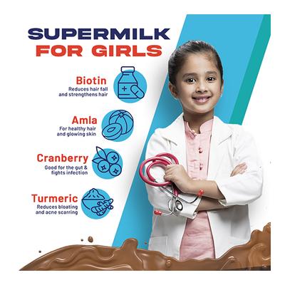 Gritzo SuperMilk Nutrition Drink Powder for Girls (8-12 yrs) - Double Chocolate 400 gm - Nutritional Supplement