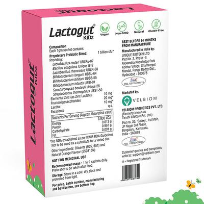 Velbiom Lactogut Kidz Pre & Probiotic Sachet - Orange (10's x 1 gm) - Digestive Health