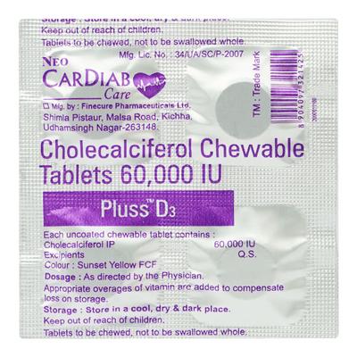 PLUSS D3 ORANGE FLAVOUR 60K Chewable tablet 4's - Supplements-Vit