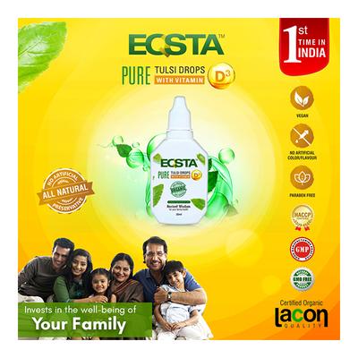 Eqsta Pure Tulsi Drops with Vitamin D3 20 ml - Ayurvedic Juices
