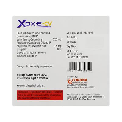 Xoxe CV 250mg Tablet 6'S - Bacterial Infections-Cep