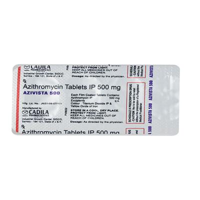 Azivista 500mg Tablet 3'S - Bacterial Infections-Mac