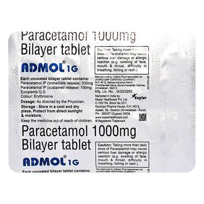 ADMOL 1gm Tablet 10's - Fever-Ana