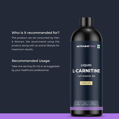 Nutrabay Pro Liquid L Carnitine + Vitamin B5 - Lemon Lime 450 ml - Multi-Vitamins