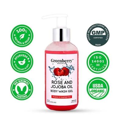 Greenberry Organics Body Wash Gel - Rose & Jojoba Oil 200 ml - Shower Gels & Body Wash