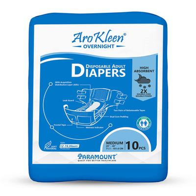AroKleen Overnight Disposable Adult Diapers (M) (71.1 cm - 101.6 cm) (Pack of 2 x 10's) 1's - Adult Diapers & Pads