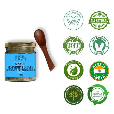 Essentia Extracts Face & Body Exfoliating Scrub - Sesame,Peppermint & Coffee 100 gm - Scrubs & Exfoliants