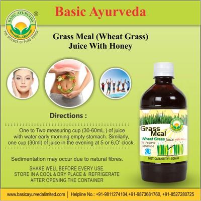 Basic Ayurveda Grass Meal (Wheat Grass) Juice with Honey 500 ml - Ayurvedic Juices