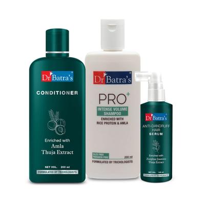 Dr Batra's PRO+ Intense Volume Shampoo 200 ml + Conditioner 200 ml + Anti-Dandruff Hair Serum 125 ml - Hair Treatment