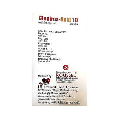 CLOPIROS GOLD 10 Capsule 10's - Blood Clot-Ant
