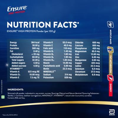 Ensure High Protein Nutrition Powder - Vanilla Flavour 200 gm (Refill Pack) - Daily Health Drinks