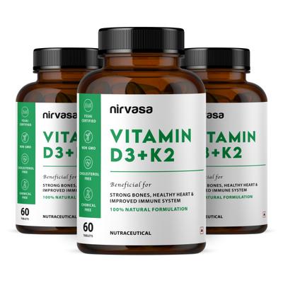 Nirvasa Vitamin D3 + K2 Tablet (Pack of 3 x 60's) 1's - Multi-Vitamins
