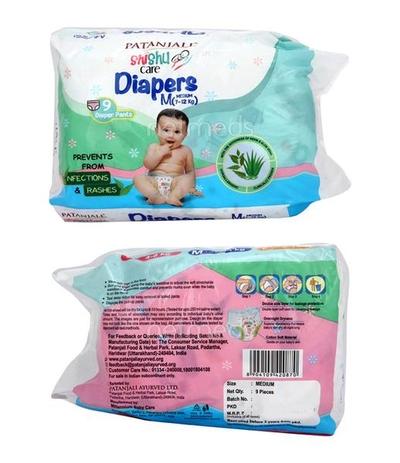 Patanjali Shishu Care Baby Diaper (M) 9's - Diapers & Wipes