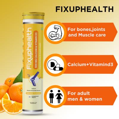FixUpHealth Calcium and Vitamin D3 Effervescent Tablet - Orange Flavour 20s & FixUpHealth Glutathione Effervescent Tablet - Strawberry Flavour 15s 1's - Calcium And Minerals