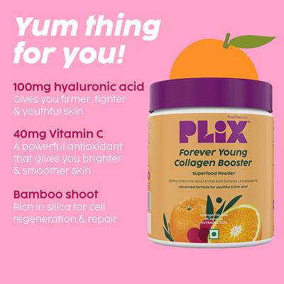 Plix The Plant Fix Collagen Supplement Powder For Women & Men Orange Flavour 200 gm - Hair & Skin