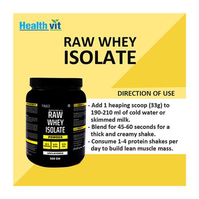 Healthvit Raw Whey Isolate Protein Powder - Unflavored 500 gm - Whey Proteins