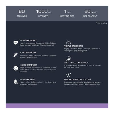 Nutrabay Pro Omega 3 Fish Oil Triple Strength 1000mg Capsule 60's - Omega Fish Oil Fatty Acids