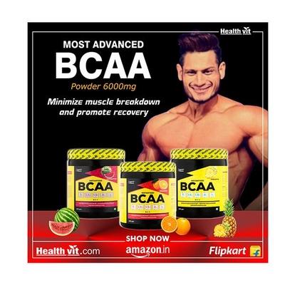 HealthVit Fitness BCAA Powder - Orange Flavour 200 gm - Bcaa Supplements