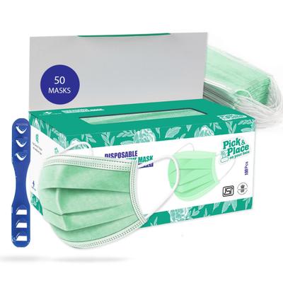 Care View 3 Ply Disposable Surgical Face Mask With Nose Pin - Green 50's - Face Mask