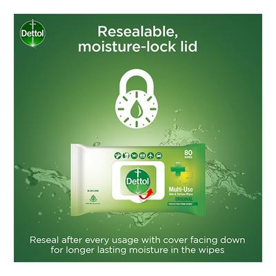 Dettol Multi-Use Skin & Surface Wipes - Original 80's - Facial Wipes & Tissues