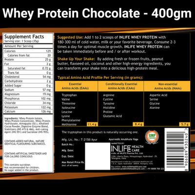INLIFE Whey Protein Powder - Chocolate Flavour 400 g - Whey Proteins