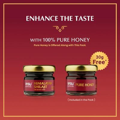 Vasu Ayurveda Himalaya Shilajit Resin - The Black Gold 20 gm + Free Pure Honey 30 gm - Speciality Medicines