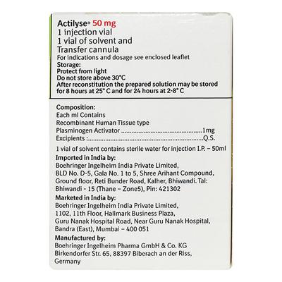 Actilyse 50mg Injection 50ml - Blood Clot-Ant