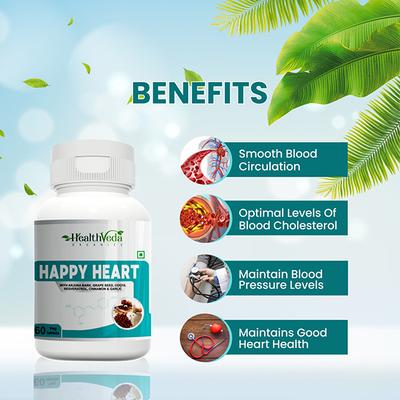 Health Veda Happy Heart Veg Tablet 60's - Herbal Dietary Supplement