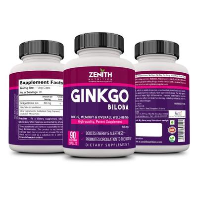 Zenith Nutrition Gin kgo Biloba 60 mg Capsules 90's - Herbal Dietary Supplement