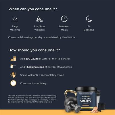 Nutrabay Gold Tri-Blend Whey Protein Powder - Rich Chocolate Cream Flavour 500 gm - Whey Proteins