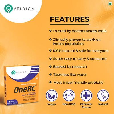 Velbiom OneBC Probiotic Oral Suspension (Pack of 6 x 5 ml) - Digestive Health