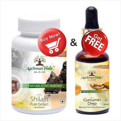 Aachman Veda Shilajit+ Pure Extract Ashwagandha With Safed Musli Capsules 60's & Aachman Veda Curcumin Drops 30 ml (Free) 1's - Speciality Medicines