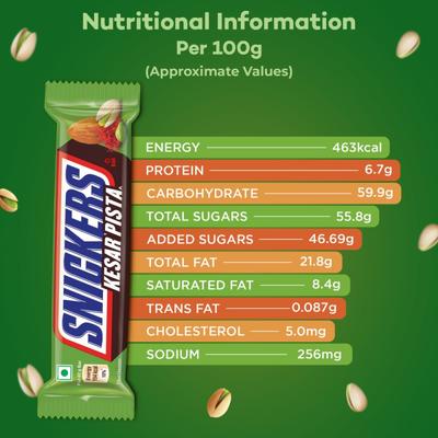 Snickers Kesar Pista Filled Chocolate Bar 42 gm - Nutritional Bars
