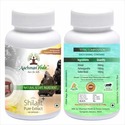 Aachman Veda Shilajit+ Pure Extract Ashwagandha With Safed Musli Capsules 60's & Aachman Veda Curcumin Drops 30 ml (Free) 1's - Speciality Medicines