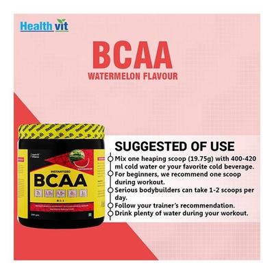 HealthVit Fitness BCAA 6000 Powder - Watermelon 200 gm - Bcaa Supplements