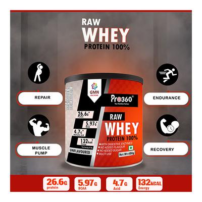 Pro360 Raw Whey Protein Powder - Unflavoured 400 gm - Whey Proteins