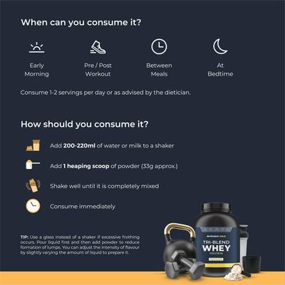 Nutrabay Gold Tri-Blend Whey Protein Powder - Vanilla Ice Cream Flavour 2 kg - Whey Proteins