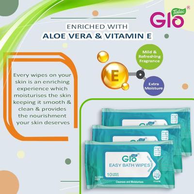 Glo Tislac Easy Bath Wipes 10's - Tissues & Wipes