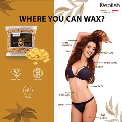 Depilah Brazilian Hot Film Wax - Gold 500 gm - Hair Removal Accessories