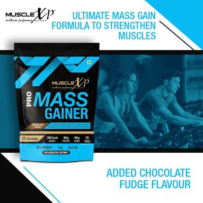 MuscleXP Pro Mass Gainer with Whey Protein Powder - Chocolate Fudge 1 kg - Whey Proteins