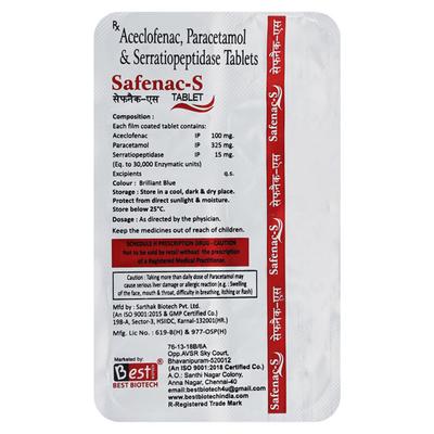 SAFENAC S Tablet 10's - Pain relief-Nsa