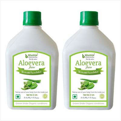 Bhumija Lifesciences Aloevera Juice (Pack of 2 x 1 Litre) - Herbal Dietary Supplement