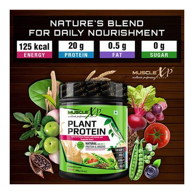 MuscleXP Plant Protein Powder - Chocolate Flavour 400 gm + Shaker 1's - Whey Proteins