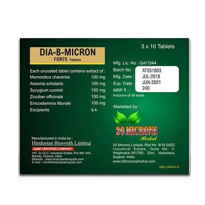 20 Microns Herbal Dia-B-Micron Forte Tablet 30's - Diabetes Care (Ayush)