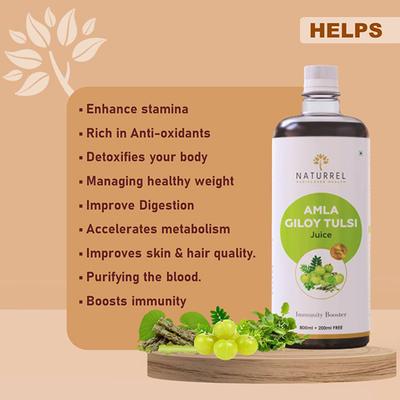 Naturrel Amla Giloy Tulsi Juice 800 ml + 200 ml - Ayurvedic Juices