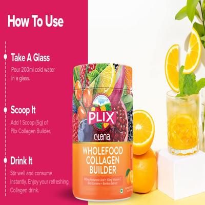 Plix Olena Wholefood Collagen Builder Powder - Orange 200 gm - Hair & Skin