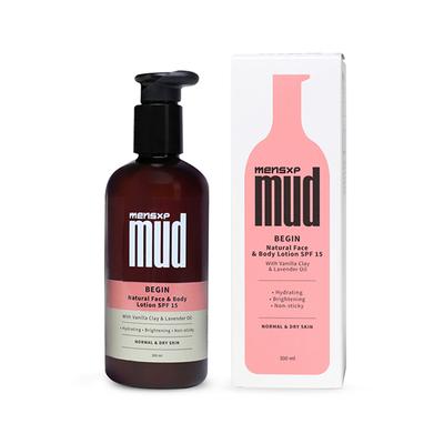 MensXP Mud Begin SPF 15 Natural Face & Body Lotion - Vanilla Clay & Lavender Oil 300 ml - Lotions & Creams