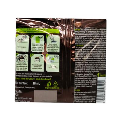 Indica Easy 10 Minutes Shampoo Based Hair Colour - 3 Dark Brown 18 ml - Sachet/Shampoo