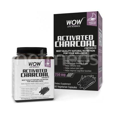 Wow Life Science Activated Charcoal Vegetarian Capsules 60's - General Health